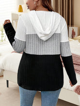 Plus Size Drawstring Color Block Long Sleeve Hooded Top OutfitFlow